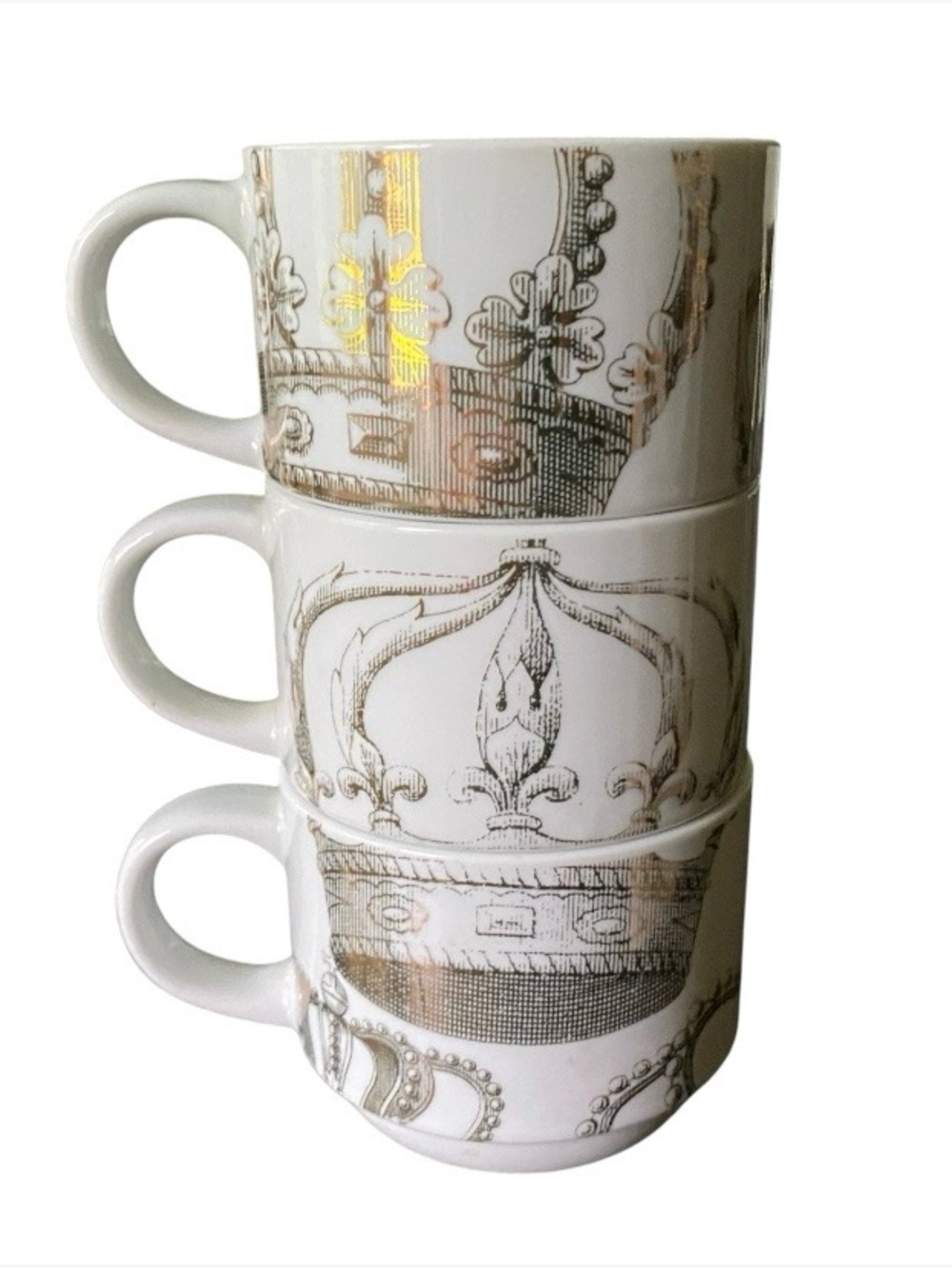 Pier 1 Imports Coffee Tea Mugs Gold Crown Royalty King Queen Regency Majestic